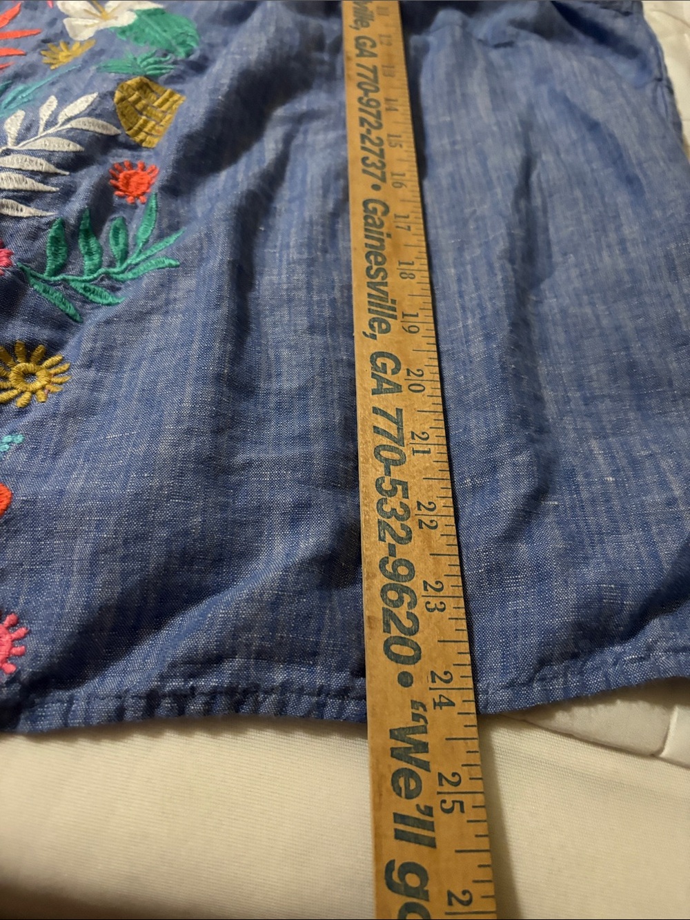 Talbots Chambray Blue Tropical Embroidered Split-Neck Tunic - Picture 6 of 6